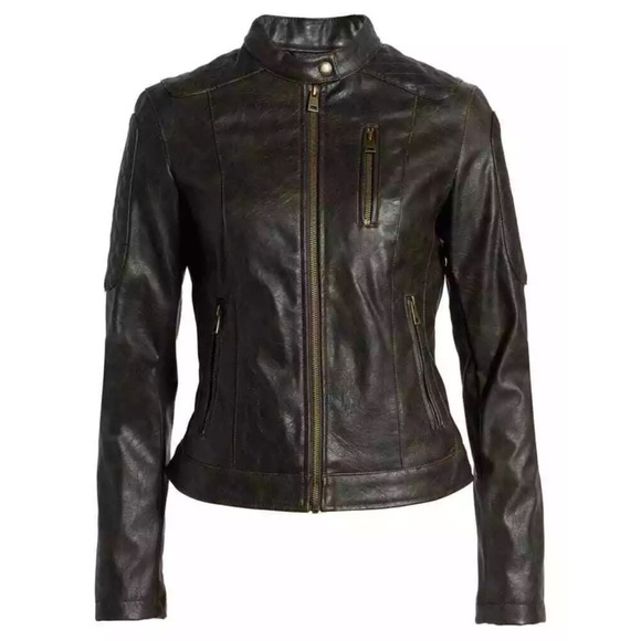 Levis- Classic Vintage Style Faux Leather Moto Racer Jacket Size XL Brown - Picture 2 of 12